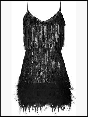 Sequin Flapper Dress Gatsby Fringe Mini Cocktail Party Prom Elegant